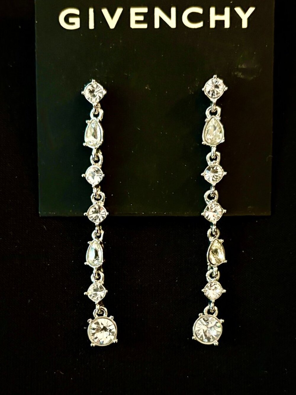 Shimmering Givenchy Crystal Linear Drop Earrings.